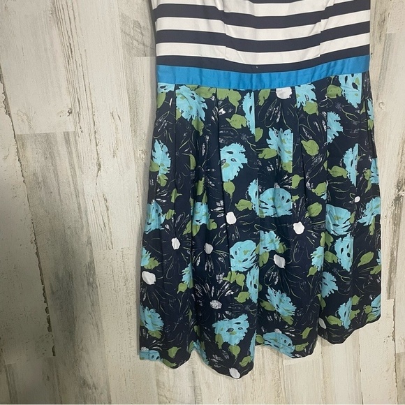 Modcloth Retro Nautical Striped Lilypad Print A-Line Dress Size Large Pockets - Picture 4 of 10